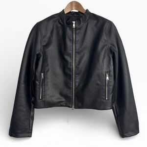 Urban Outfitters Faux Leather Moto Jacket Black Zip Front Size Large
